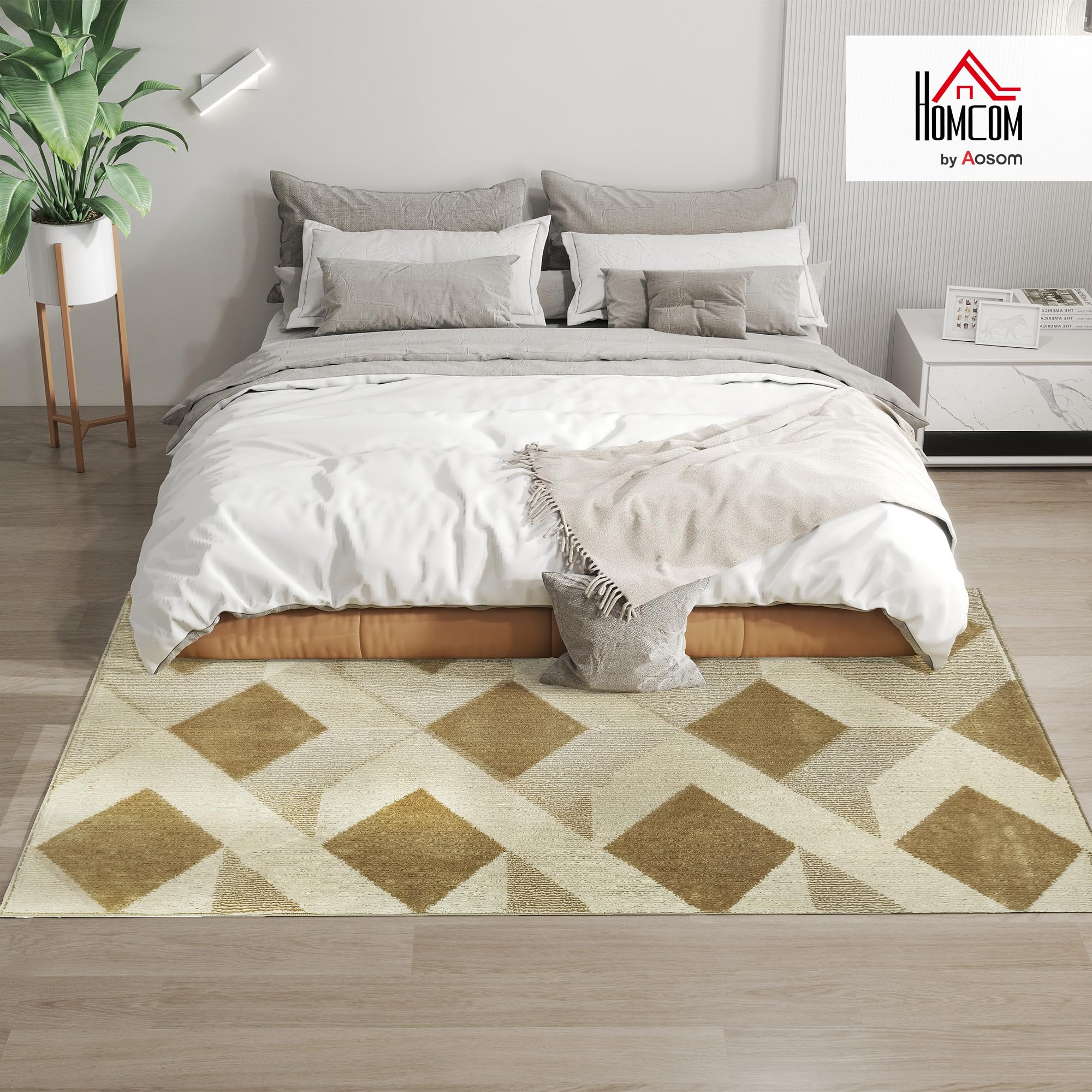 HOMCOM Tappeto da soggiorno lavabile a macchina 120x170 cm Marrone chiaro | Tappeto a pelo corto ipoallergenico per soggiorno, ufficio, camera da letto