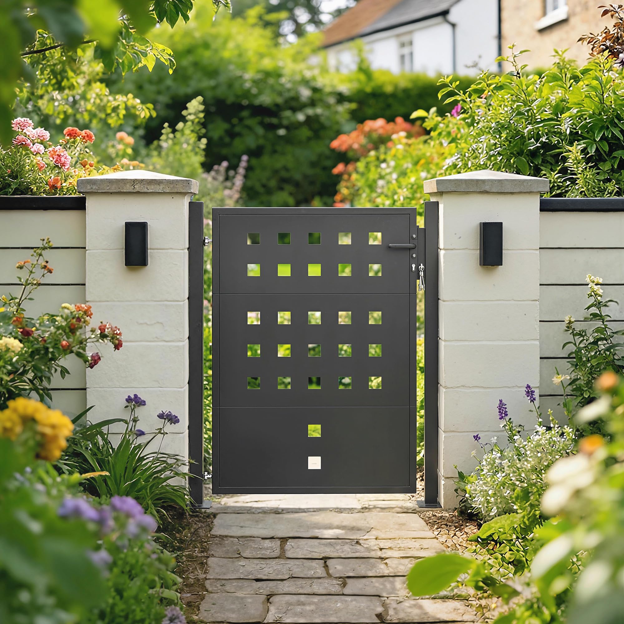 Outsunny Cancello da giardino in acciaio zincato, porta da giardino con maniglia, serratura a 3 chiavi con serratura, 105 x 130 cm, cancello da giardino per recinzione, grigio scuro