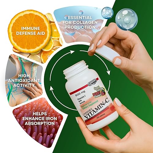 Miniatura 5 de Landau Caramelo masticable de vitamina C de 500 mg para niños y adultos - Suplemento de vitamina C fácil de tomar con acerola - Kosher y fabricado