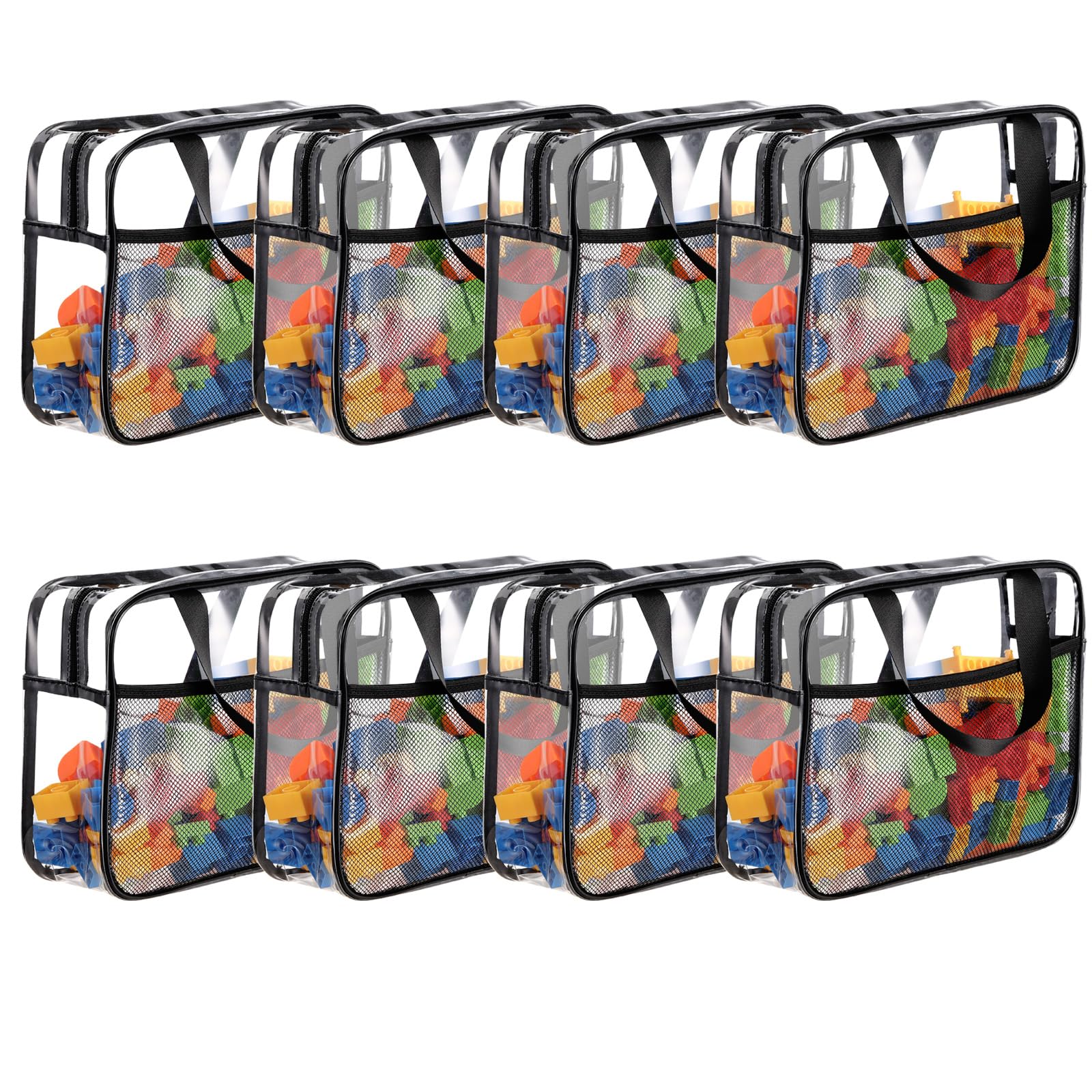 8 Packs Toy Storage Bags with Labels, Waterproof Clear PVC Storage Bags for Toys, Travel Organizer Bags with Zipper Closure for Puzzles, Building Blocks, Kids' Books(Large and Middle）