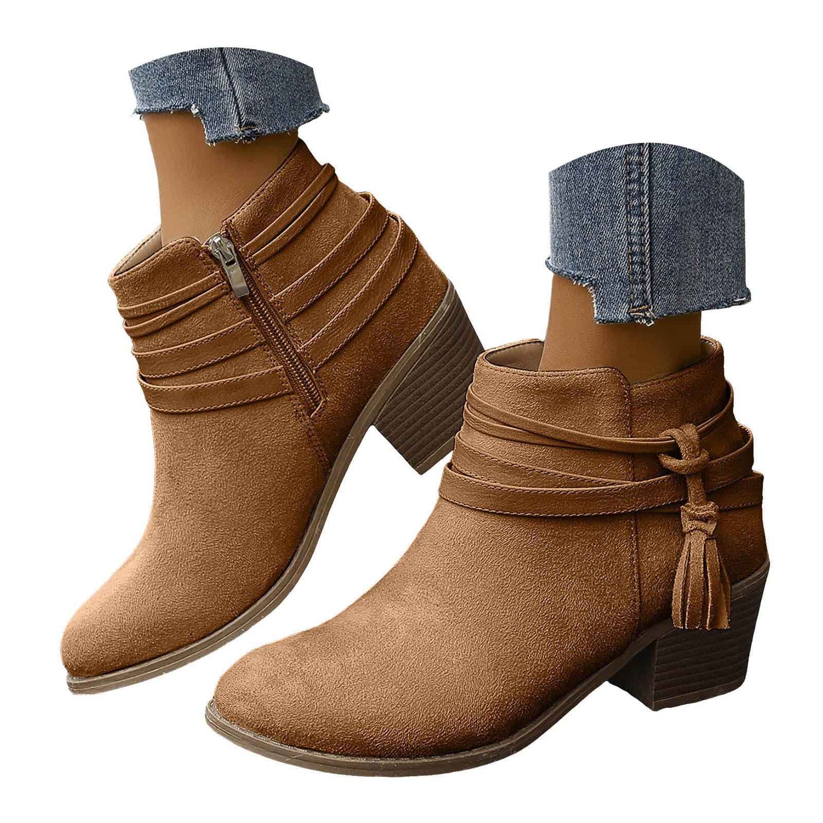 Ankle Boots for Women Booties Short Boot with Chunky Low Heel Almond Toe Comfortable Dressy Shoes Side Zipper