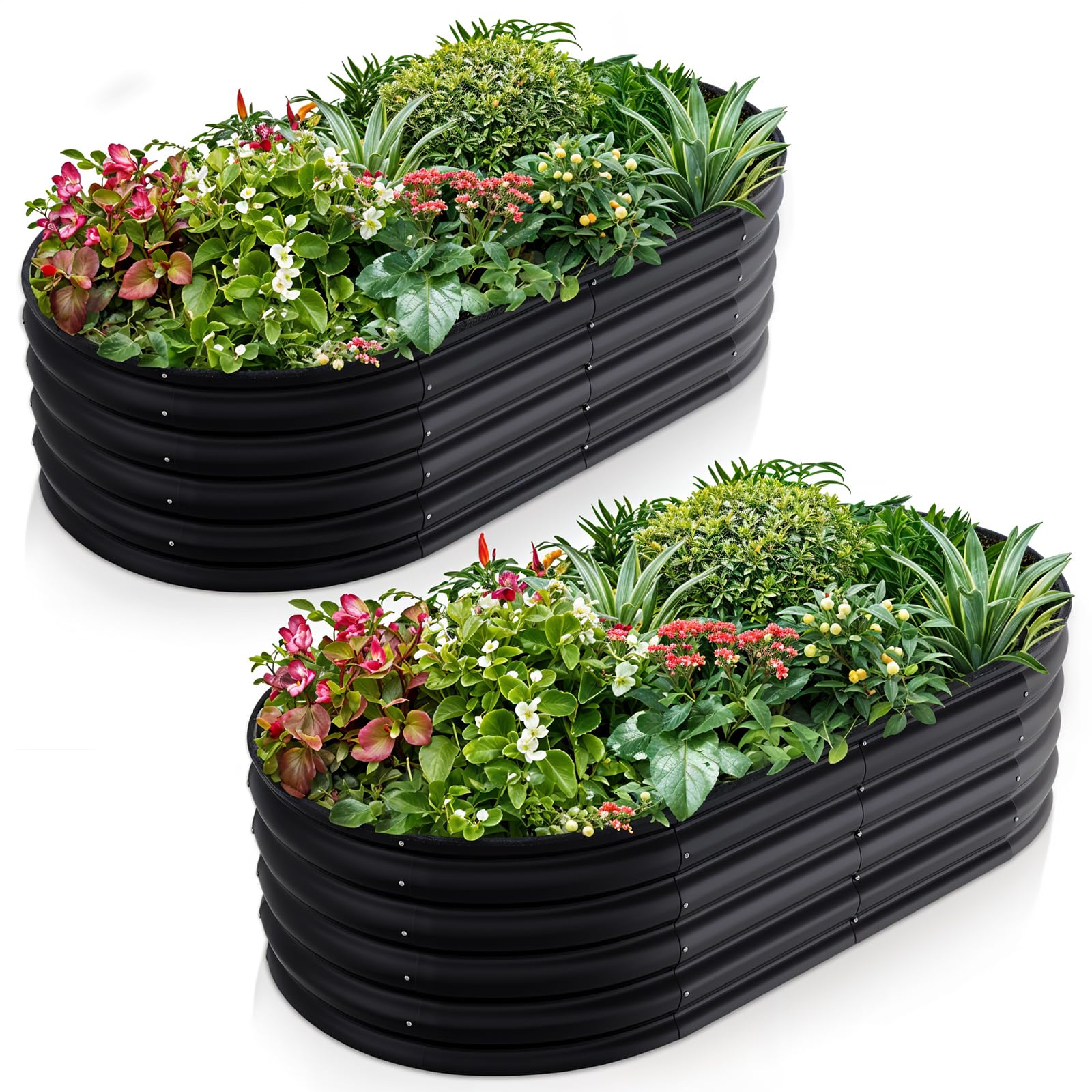 Warmiehomy 2 Packs 160x80x42cm Extra Large Raised Beds for Garden, Metal Planter Box Outdoor with Reinforced Rods, Rounded Galvanised Bottomless Raised Beds for Vegetables Flowers Herbs, Anthracite