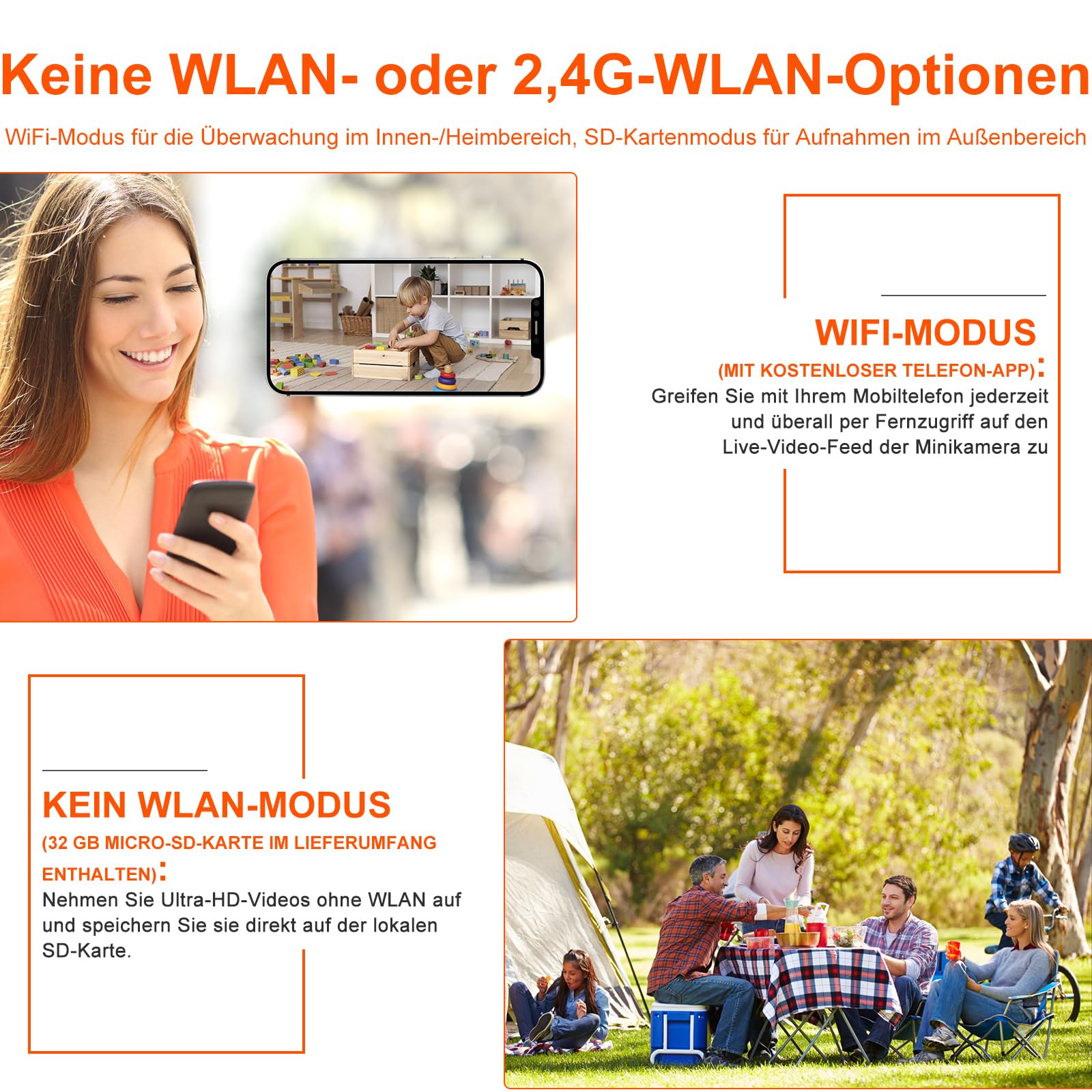 Bextgoo Mini Kamera, Überwachungskamera Innen, WLAN oder Ohne WLAN Optionen, 4K Mini Überwachungskamera mit 32GB Speicherkarte, Bewegungserkennung, Nachtsicht,150° Weitwinkelansicht(Schwarz)