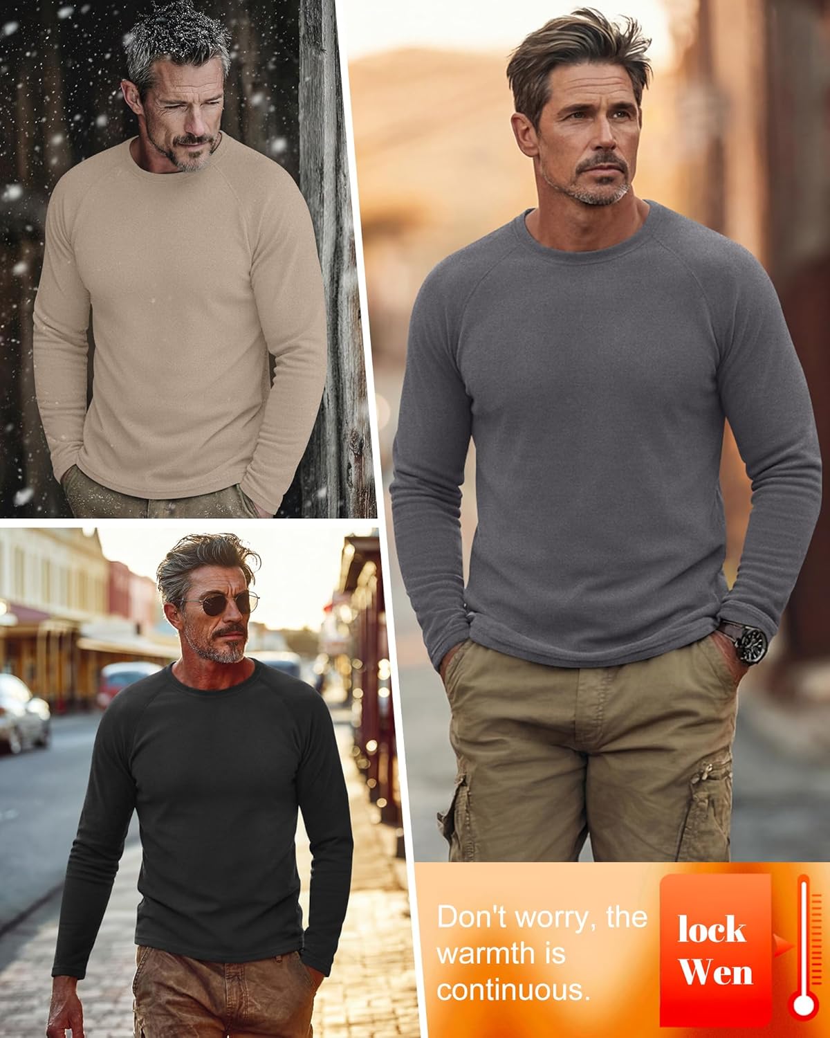 3 Pack Men's Big and Tall Thermal Shirts, Long Sleeve Fleece Crewneck Warm Layer Tops Casual Raglan Sleeve Basic Tee - Image 2