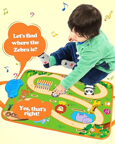 Miniatura 2 de Vanmor Juguetes de auto para bebés de 12 meses, tapete musical con 4 animales suaves para niños de 1 año, juguetes suaves de aprendizaje para bebés