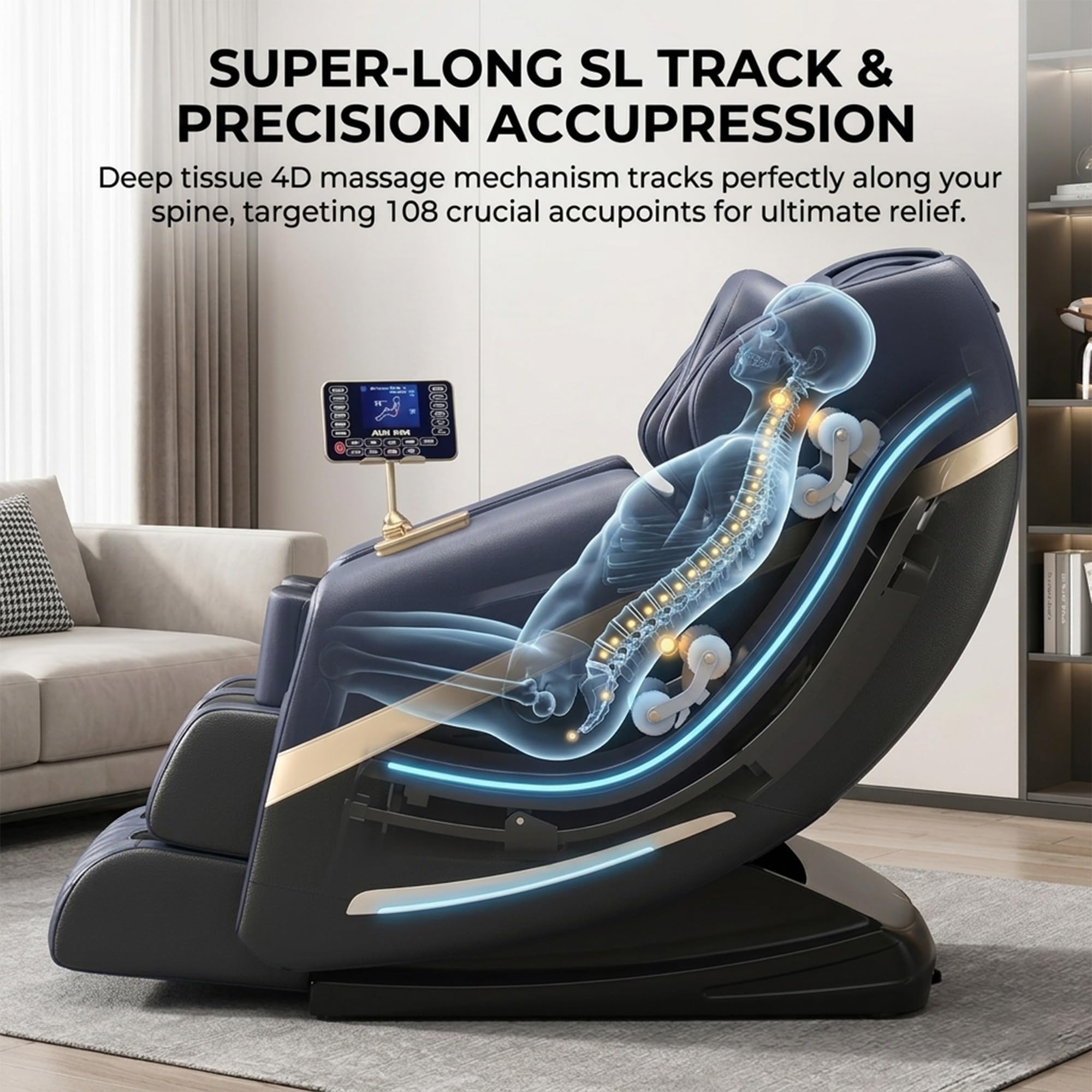 Sillón de Masaje Profesional Gravedad Cero con Riel SL, Escaneo Corporal IA, Masaje de Aire 360°, Calor Terapéutico, Altavoces Bluetooth HiFi, Pantalla Táctil LCD, Sin Montaje(Blue)