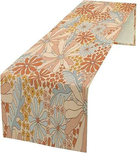 Miniatura 1 de Camino de mesa floral bohemio retro de los años 70, floral, hippie, de verano, con estampado floral, estampado floral, camino de mesa de lino para