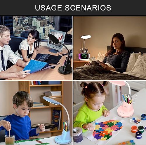 Miniatura 6 de Lámpara de escritorio con cargador inalámbrico, lámpara de escritorio LED para oficina en casa con soporte para bolígrafo, luz de escritorio de