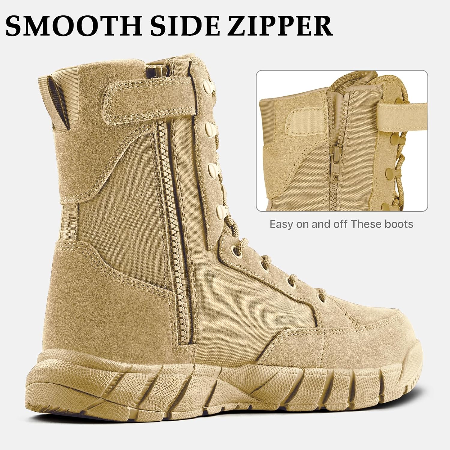 FREE SOLDIER Men's Work Tactical Boots 8 Inches Lightweight Combat Boots Durable Suede Leather Military Boot Desert Boot - Image 2