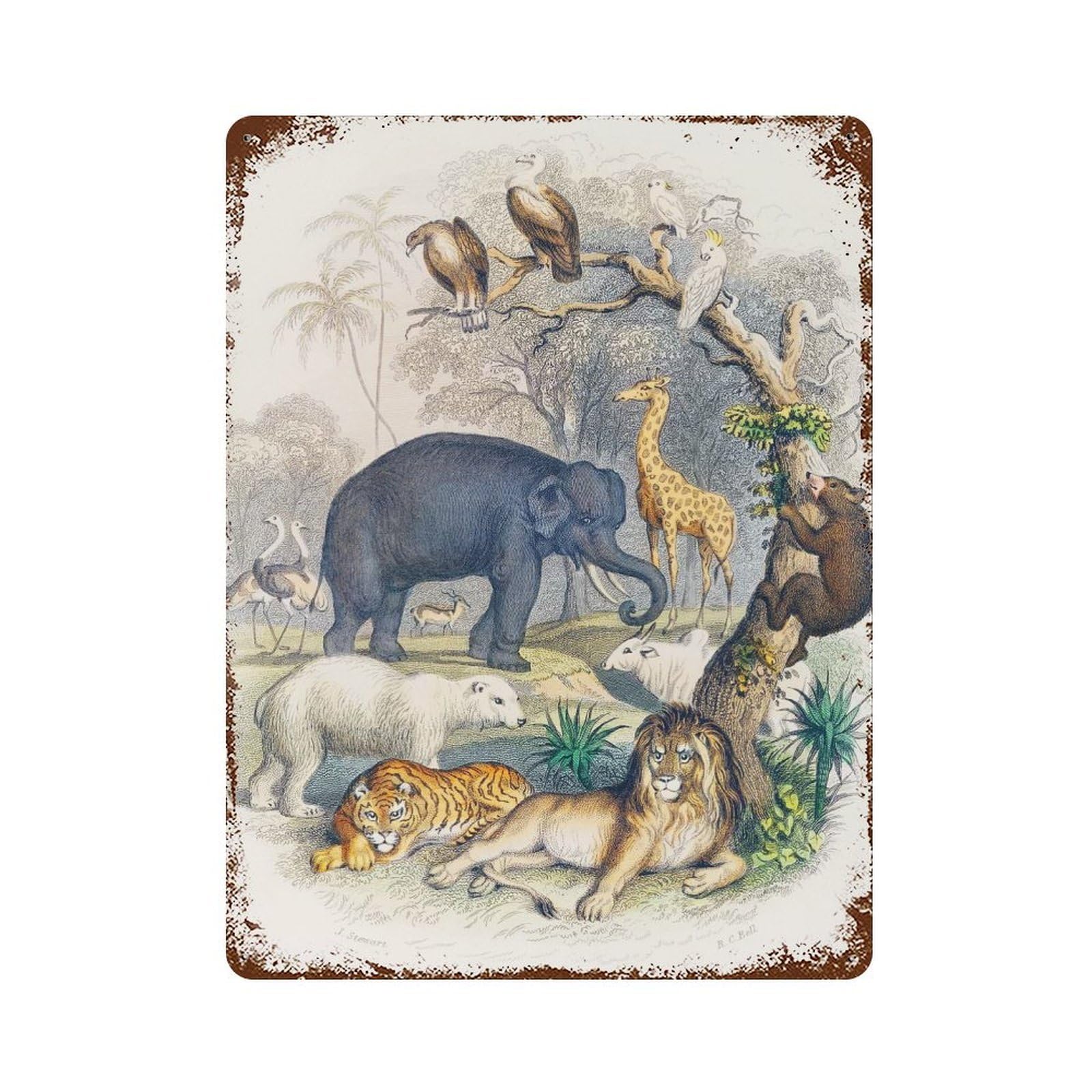 Animal Weathered Tin Sign 15.7"x11.8", Retro Wall Decor for Pub, Kitchen And Man Cave Decor