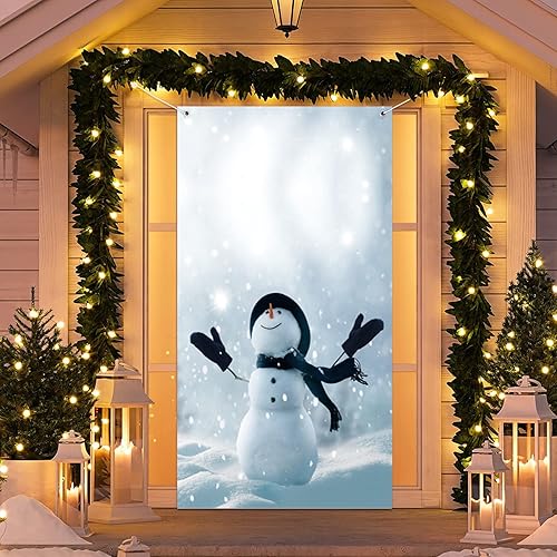 Miniatura 3 de Calcomanía de puerta de Navidad 3D, calcomanías de Navidad Snownman para puerta, mural de pared de puerta, papel tapiz extraíble para decoración de