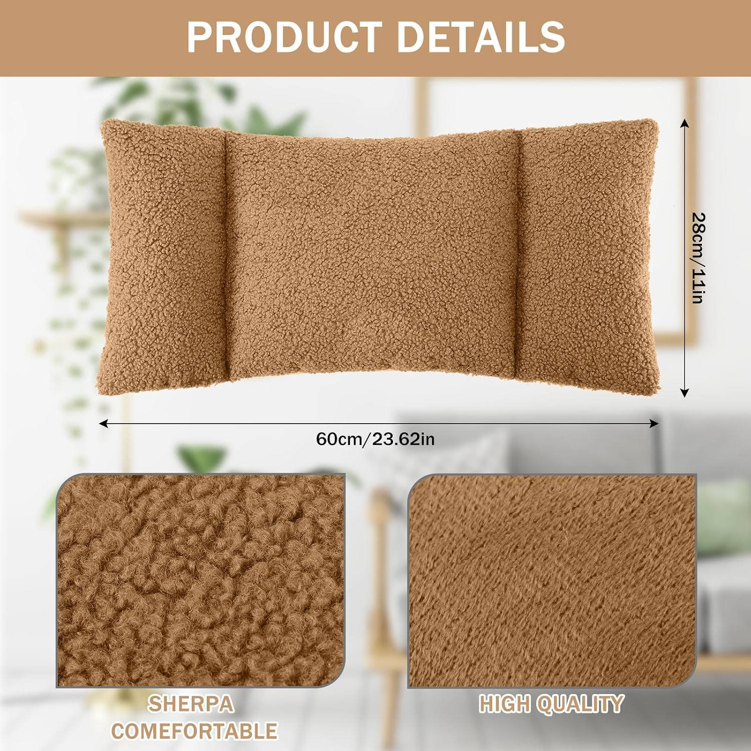 queekay fleece lumbar support pillow 3 section back pillow office chair for back support comfortable lumbar cushion for car seat pain relief sofa rest(light tan)