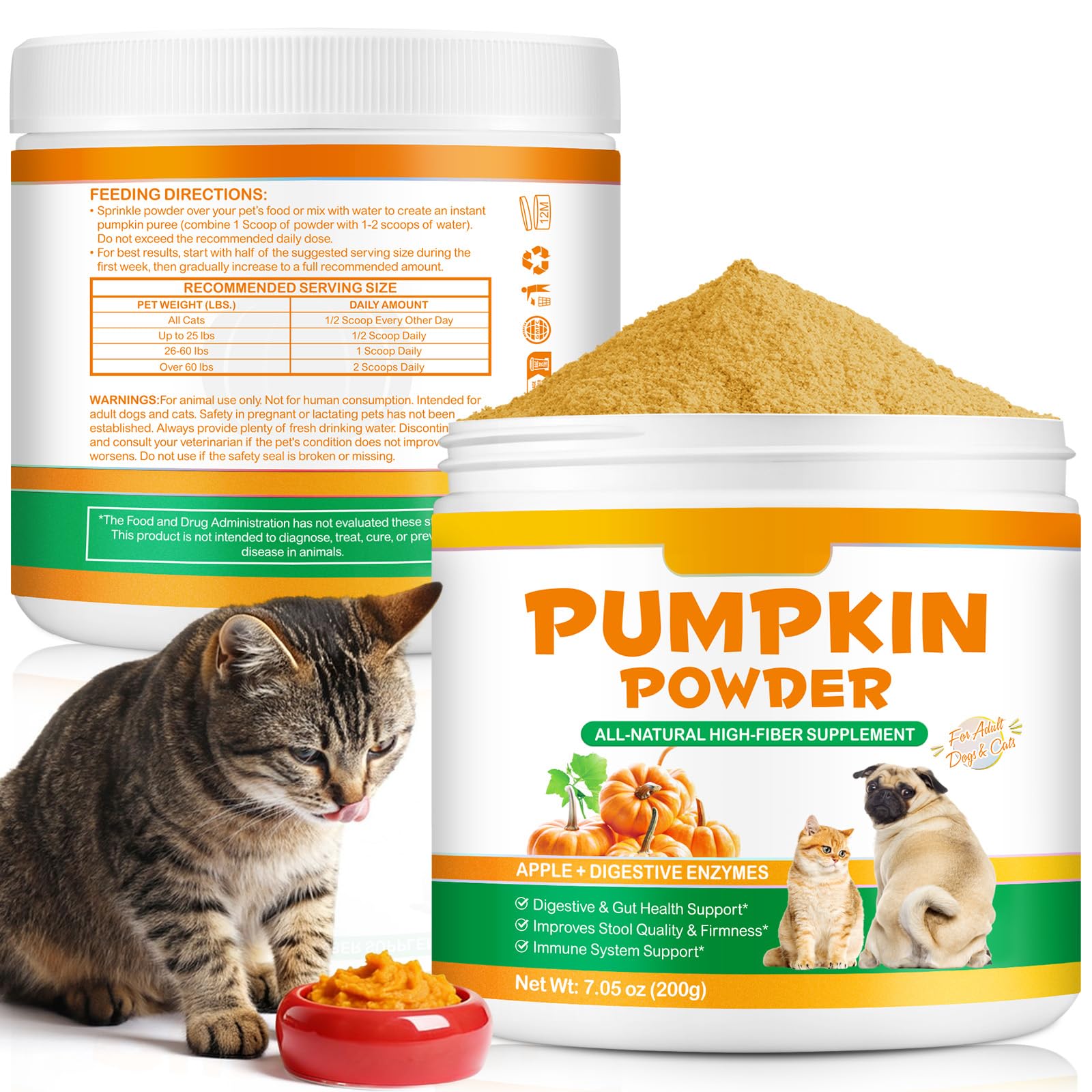 Pet Pumpkin Powder & Puree for Cats and Dogs - 100% Pure Natural Pumpkin, Pet Food Additive, Natural Digestive Supplement & High Fibre Toppe, Add Water to Make Pumpkin Puree for Dogs