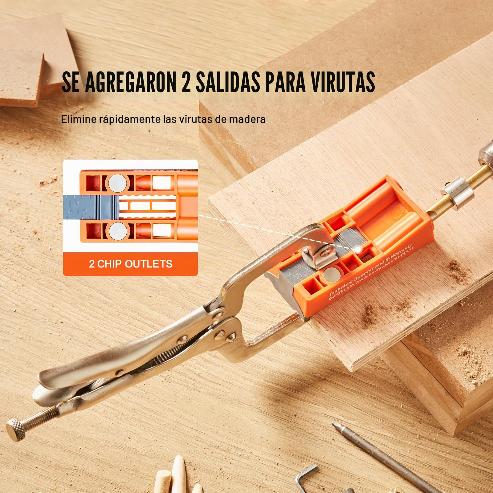 VEVOR Kit de 50 piezas para Taladrar Agujeros Dobles con Broca Cuadrada y Abrazaderas en C para Clavijas Plantilla para Taladrar Agujeros y Agujeros en Ángulo, para Taladrar para Trabajar Madera