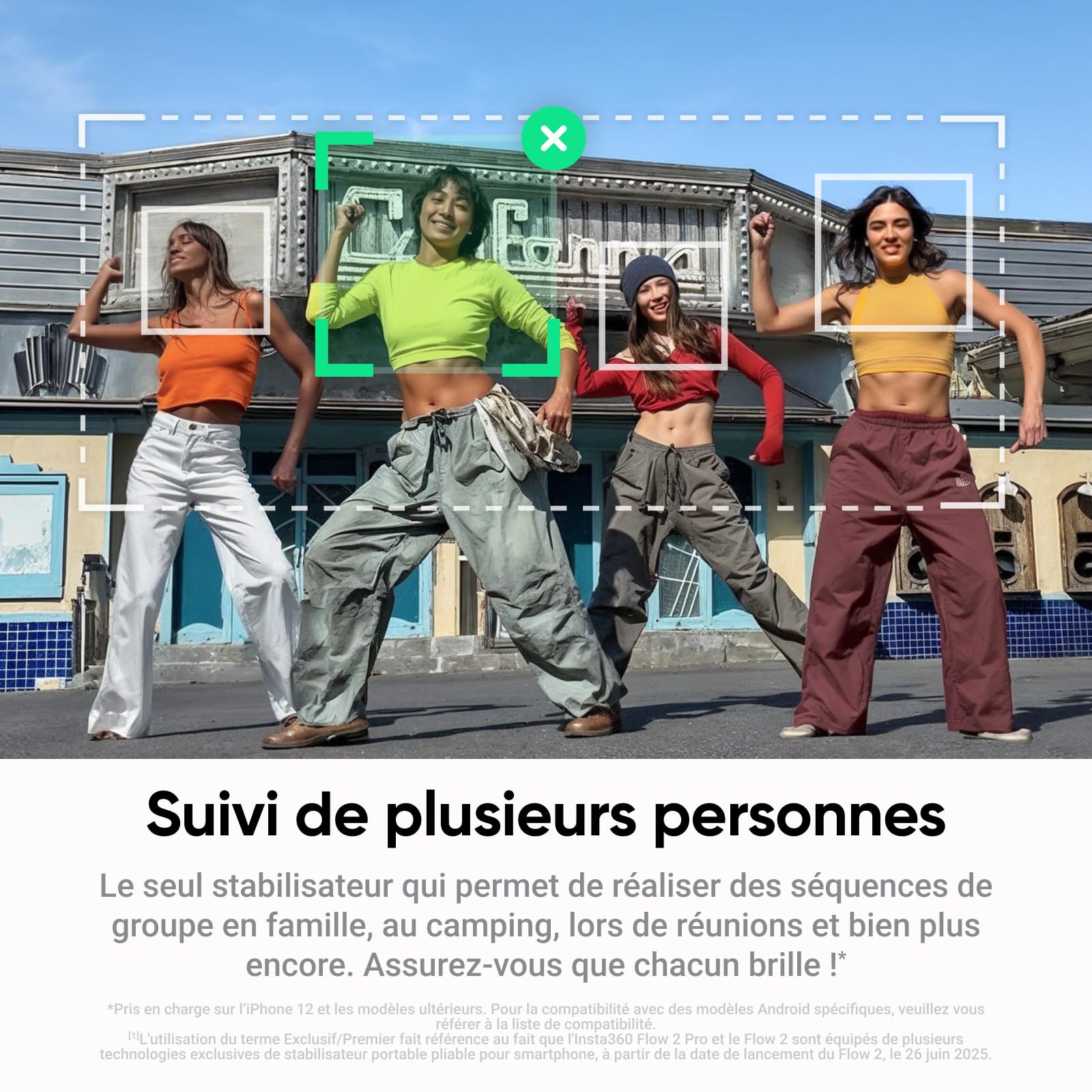 Insta360 Flow 2 Plus Pack traqueur IA Gris - Stabilisateur Smartphone pour iPhone Android, Suivi IA et de Groupes, Gimbal avec trépied et Perche à Selfie intégrés, léger et Portable pour vlog Voyage