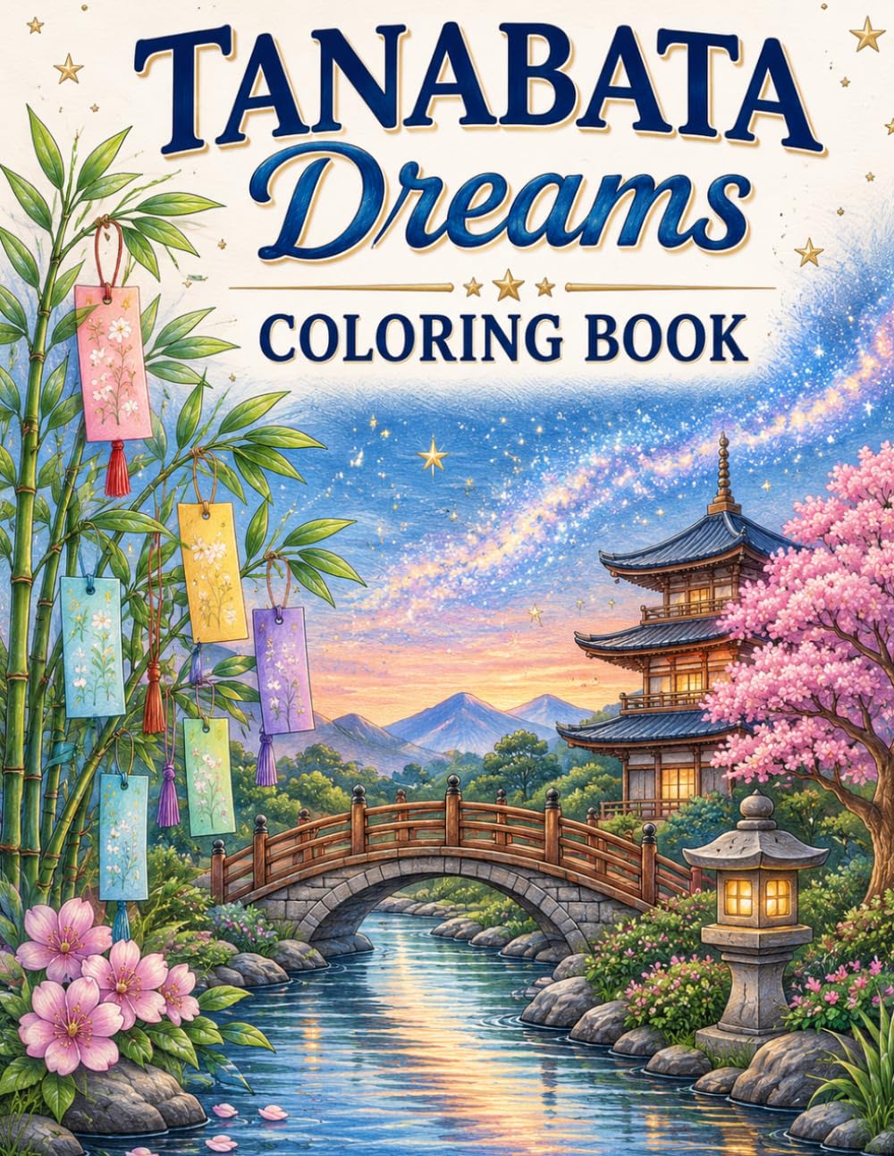 Tanabata Dreams Coloring Book: A Relaxing Japanese Festival Coloring Book Featuring Tanabata Wishes, Lanterns, Cherry Blossoms, Temples, Kimonos and Magical Night Scenes