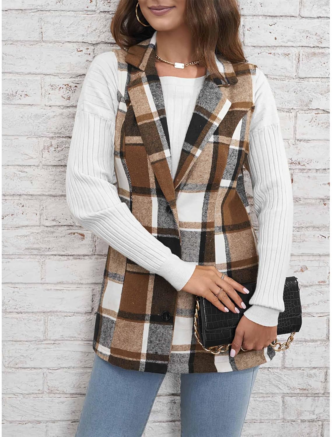 SEMATOMALA Women's Plaid Vest Christmas Cardigan Winter Fall Flannel Vest Sleeveless Blazer Jacket Long Shacket Vest - Image 2