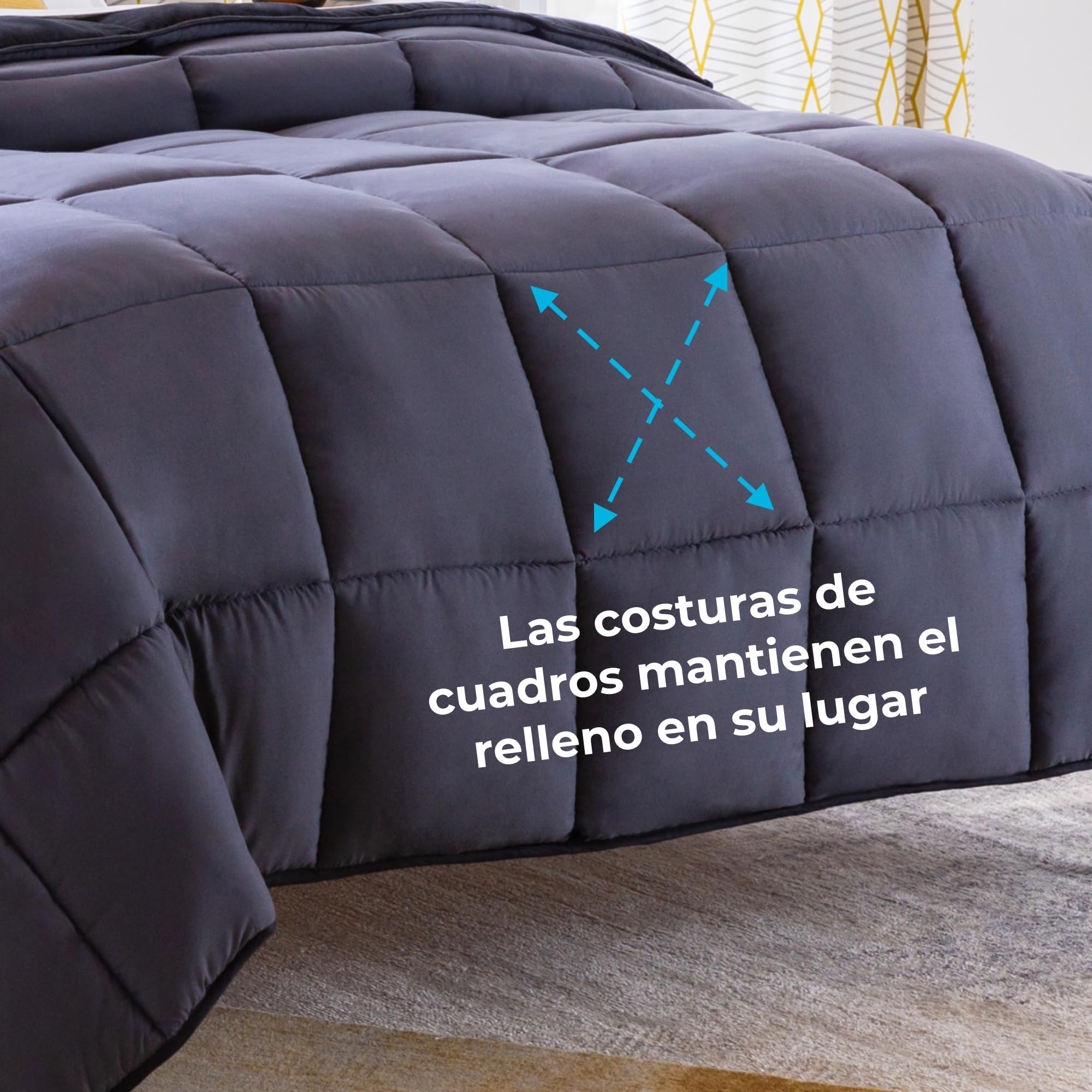 Edredón Nórdico De Microfibra 4 Estaciones – 300g/m2, Ultra Suave, Reversible Y Lavable (220x240 Cm, Gris/Rayas Blancas)