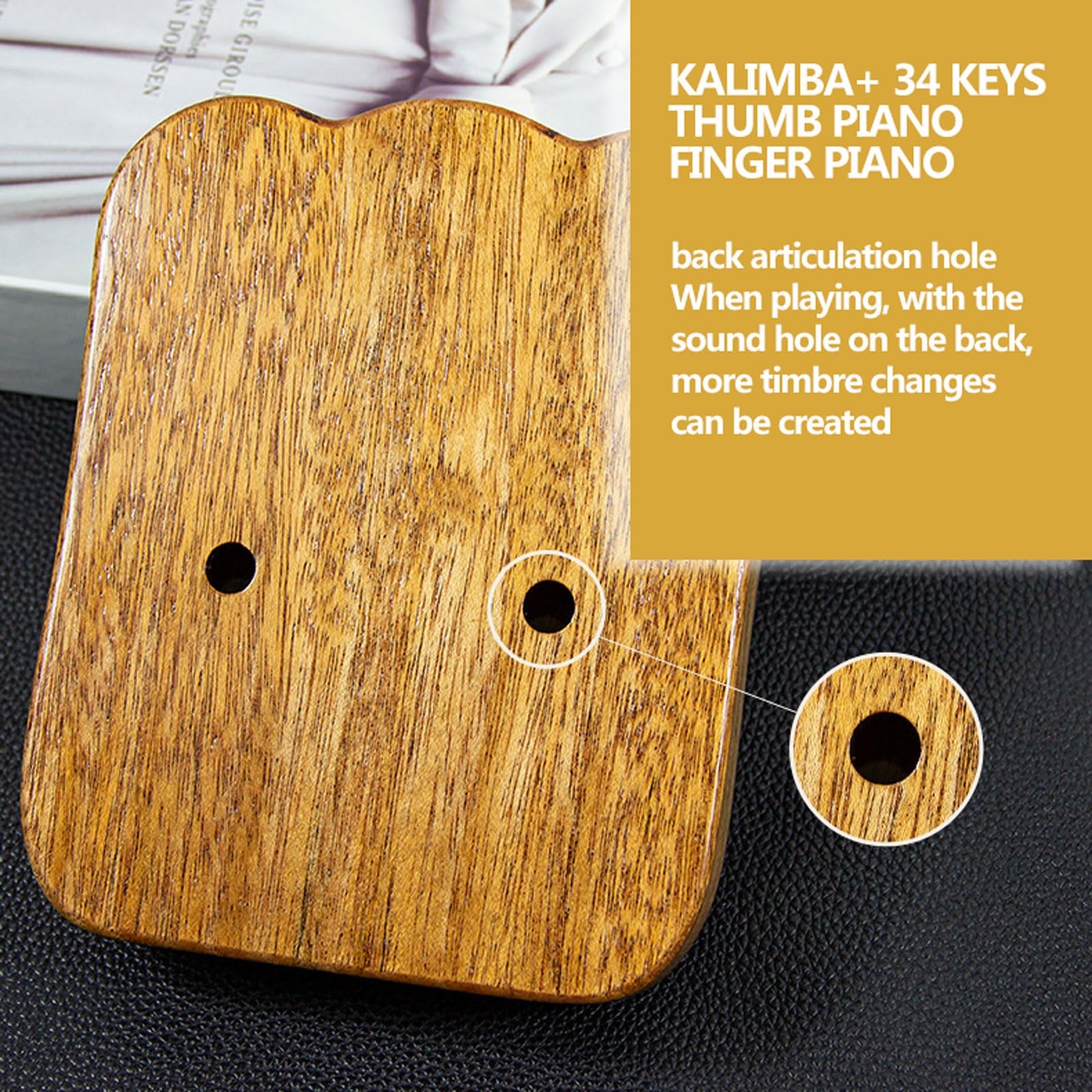 Dorośli Kalimba 34 Klawisze Drewno Wygodny Uchwyt Palec Fortepian dla Muzycznego Oświecenia Pianino na Kciuk z Młoteczkami do Strojenia, Naklejki Skali(Brown B)