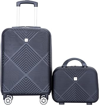 Tripcomp Carry-on Luggage Set 2 Piece Hardside Suitcase with Spinner Wheels | ABS+PC, With Cosmetic Case, 22x14x9 Airline Approved 20 Inch, Black