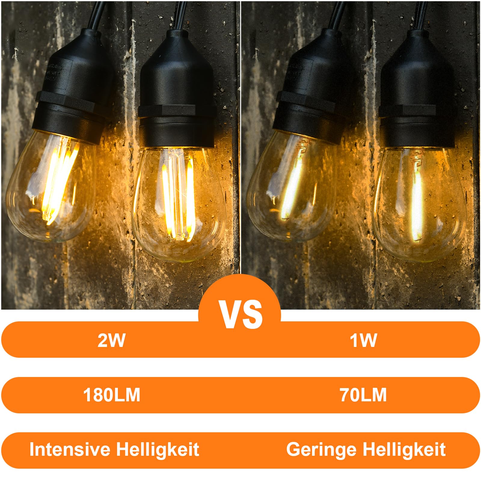 BRIMAX 30m LED Lichterkette Außen mit 30+2 E27 Glühbirnen 2700K Warmweiß | 2W Pro Bulb, AC 220-240V, IP44 Wasserdicht, für Garten Party Hochzeit Camping Outdoor