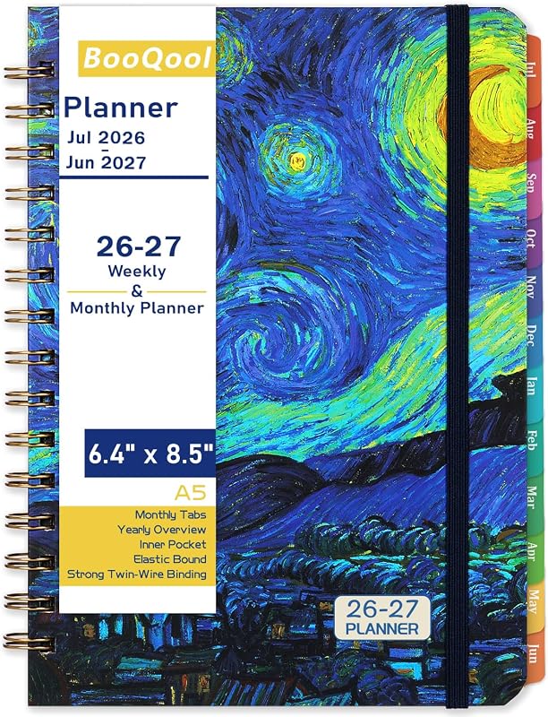 2026-2027 Planner – Jul.2026 - Jun.2027, Weekly ＆ Monthly Academic Planner 2026-2027, with Tabs, 6.4" x 8.5", Hardcover, Strong Binding, Thick Paper, Back Pocket, Elastic Closure, Inner Pocket