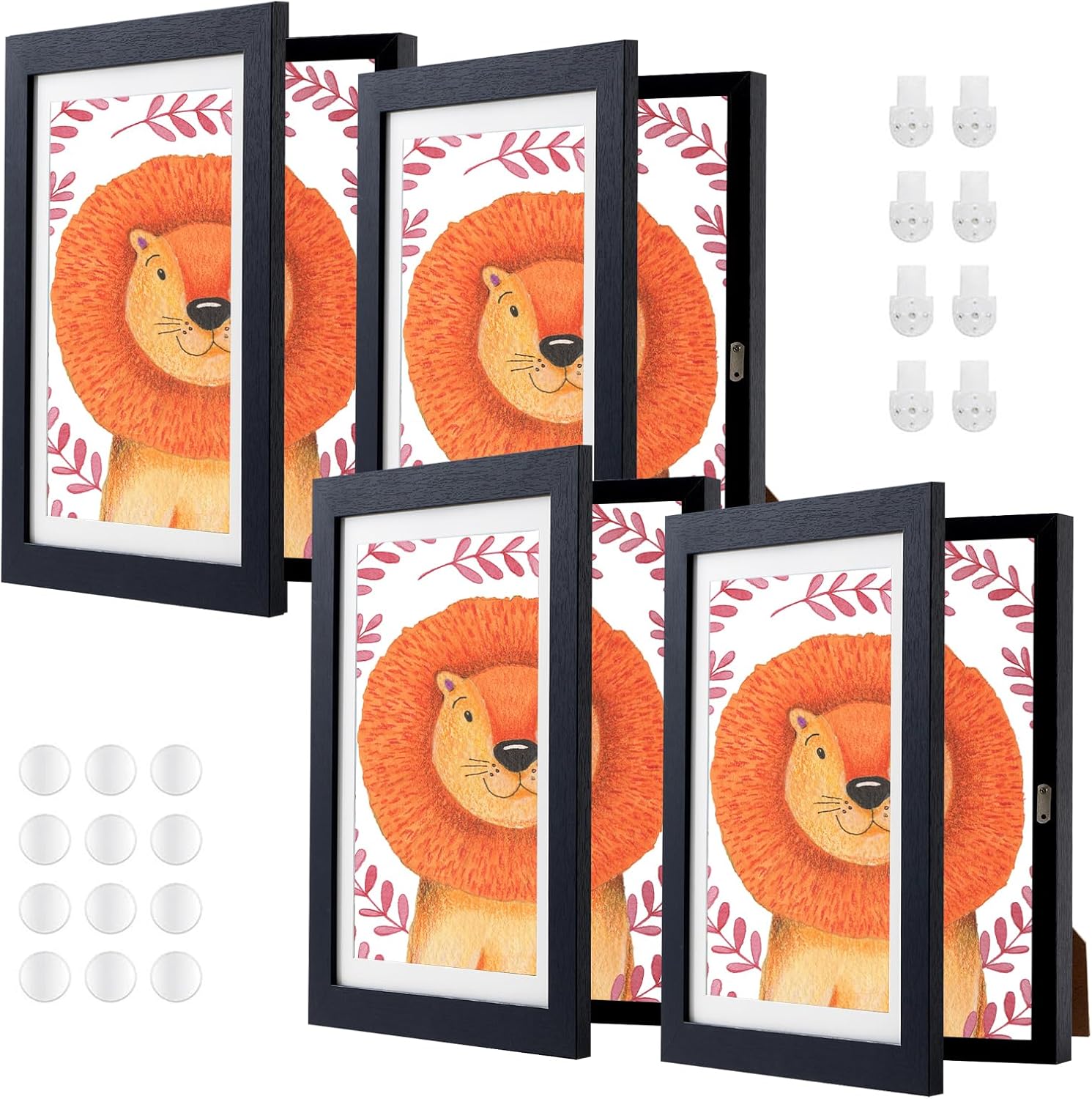 4 Pack Black Kids Art Frame, 8.5x11 Front Opening Wood Kid Artwork Frames Changeable, Wall-mounted or Standing Children Art Frame with Mat, Holds 150 Pcs, Drawing Display Storage Frames
