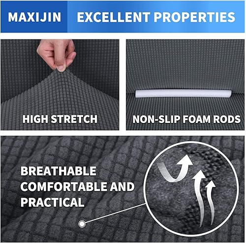 Miniatura 4 de MAXIJIN Funda súper elástica para sofá de 3 cojines, funda universal de 1 pieza para sofá de sala de estar, protector de muebles de elastano, apto