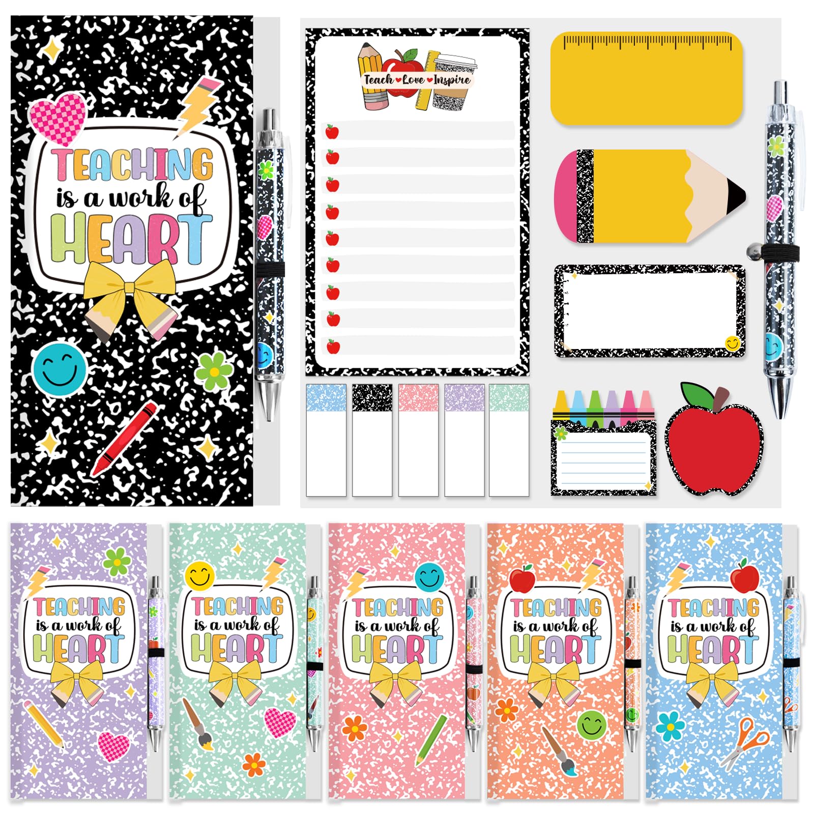 Haftnotizen und Stift, selbstklebend, personalisierbar, für Studenten, Schulanfang, Geschenk, Gastgeschenke, Lehrer, Preiszubehör, bunt, 6 Stück