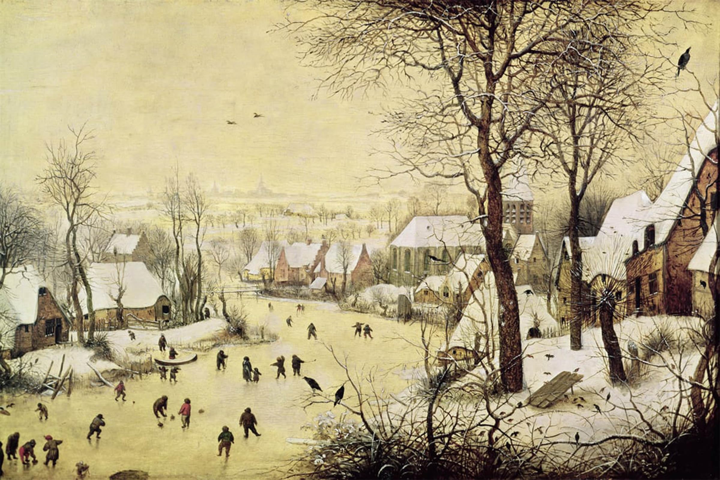 ARTXLXXBN Famous Painting Canvas Artwork Graffiti Print Winter Landscape with Skaters and a Bird Trap by Pieter Bruegel the Elder Portrait Canvas Image for Home Decor 60x90cm
