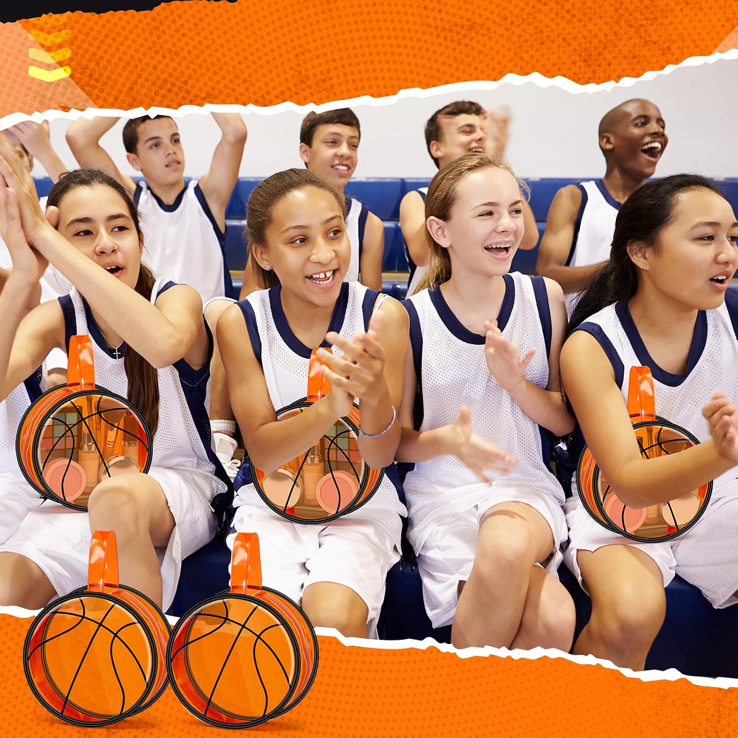 20 Pcs Basketball Team Gifts Makeup Bag Accessories Clear Waterproof Cosmetic Pouch PVC Travel Makeup Bag Toiletry Zipper Pouch Organizer