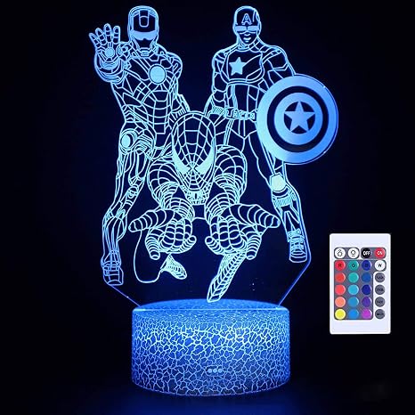 Amazon Com Hconce Los Vengadores Marvel Comics Iron Man Spiderman Capitan America 3d Ilusion Optica Led Luz De Noche Nino Ninos Juguete Bebe Dormir Lampara De Escritorio Decoracion Dormitorio De La Pelicula Abanicos