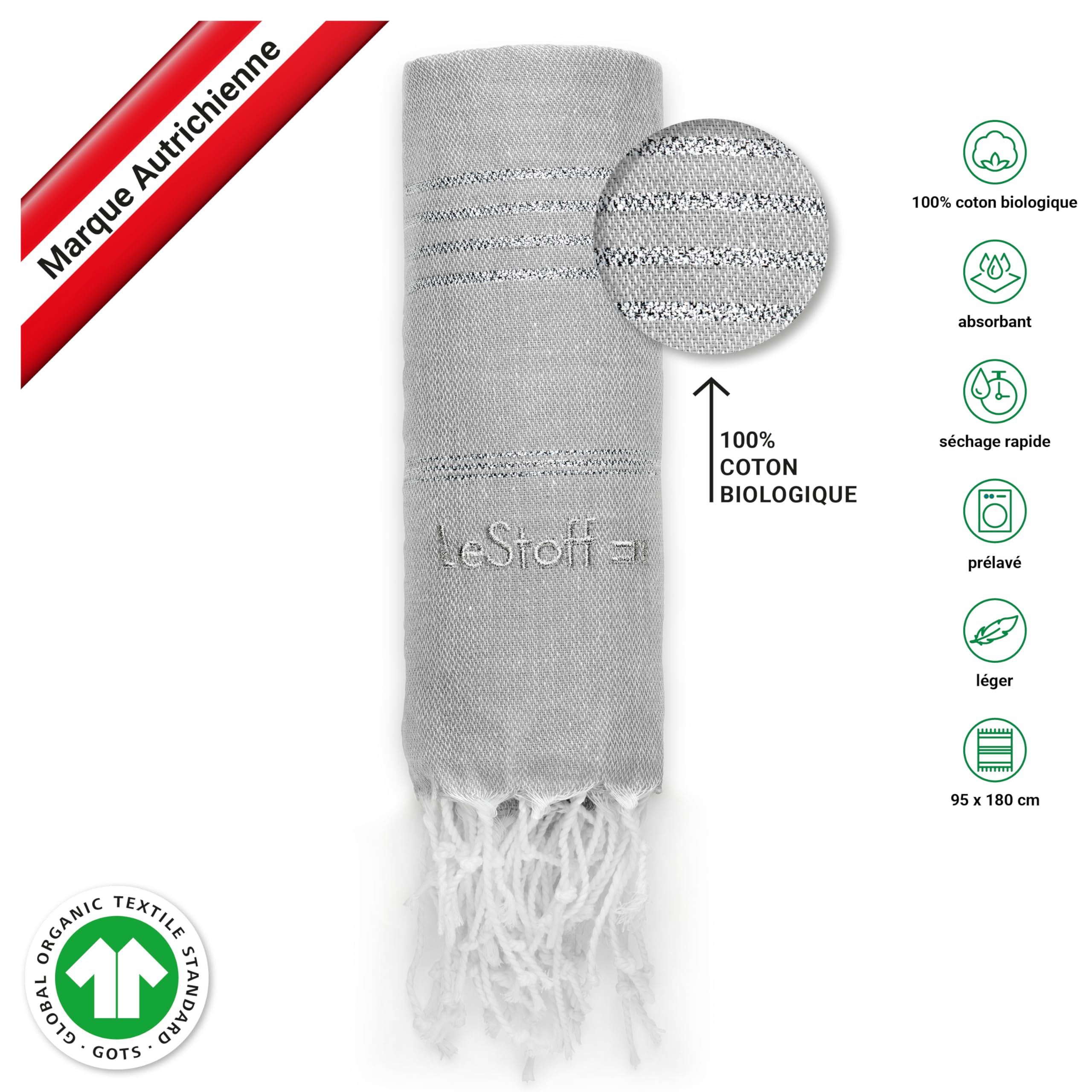 Set De 2 Foutas En Coton Bio 95x180 Cm - Absorbant, Séchage Rapide, Pour Plage, Sauna, Yoga