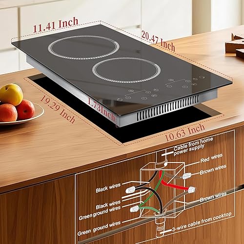Miniatura 8 de Placa eléctrica de 2 quemadores, estufa eléctrica de 120 V, control táctil superior de 12 pulgadas, encimera de doble quemador de 2000 W con