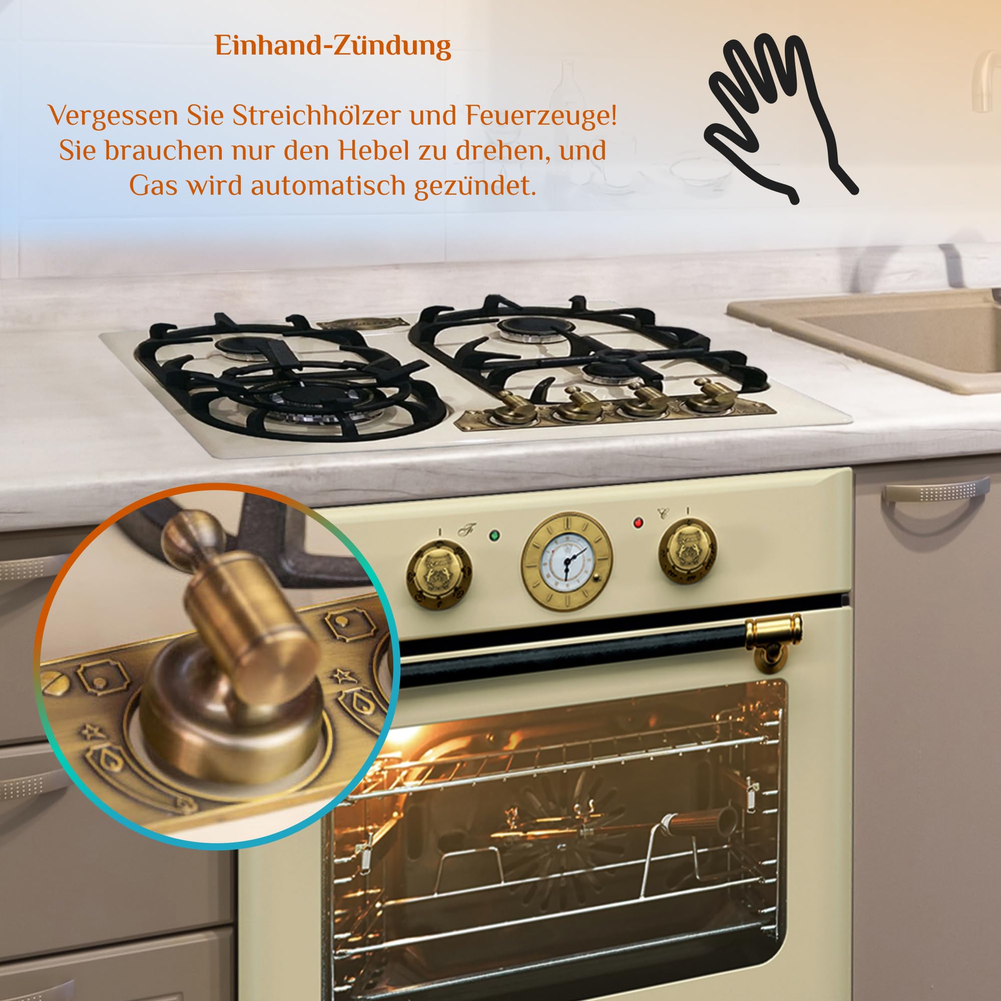 Kaiser Empire kg 6325 ElfEm Ivory Płyta gazowa/kuchenna 60 cm nowość/płyta gazowa / 3,8 kW palniki WOK/gaz propan/gaz ziemny / płyta gazowa 60 cm