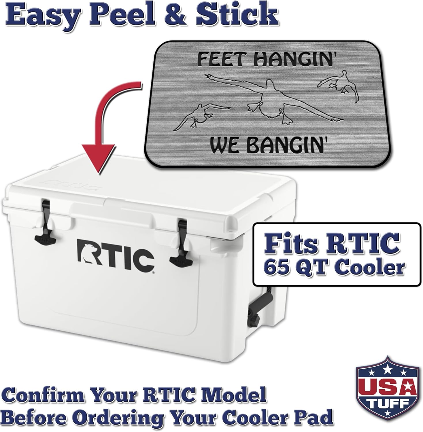 USATuff SeaDek EVA Mat Cooler Pad fits RTIC | Peel & Stick Application | Non Slip Comfort Accessories - Feet Hangin We Bangin Design (StormGray-Black)