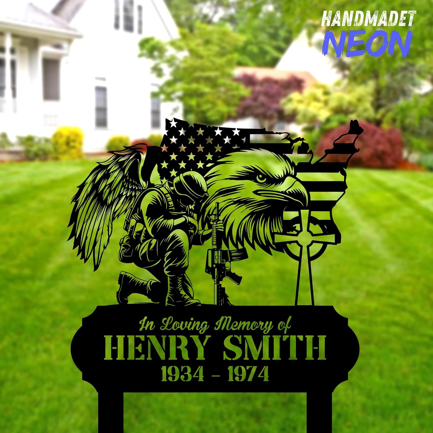 Veteran Metal Stake 4th July Boots Personalized Memorial Plaque Custom Name Year Father's Day Garden Eagle American US USA Flag Grave Decorations for Dad Grandpa Husband Son Cemetery