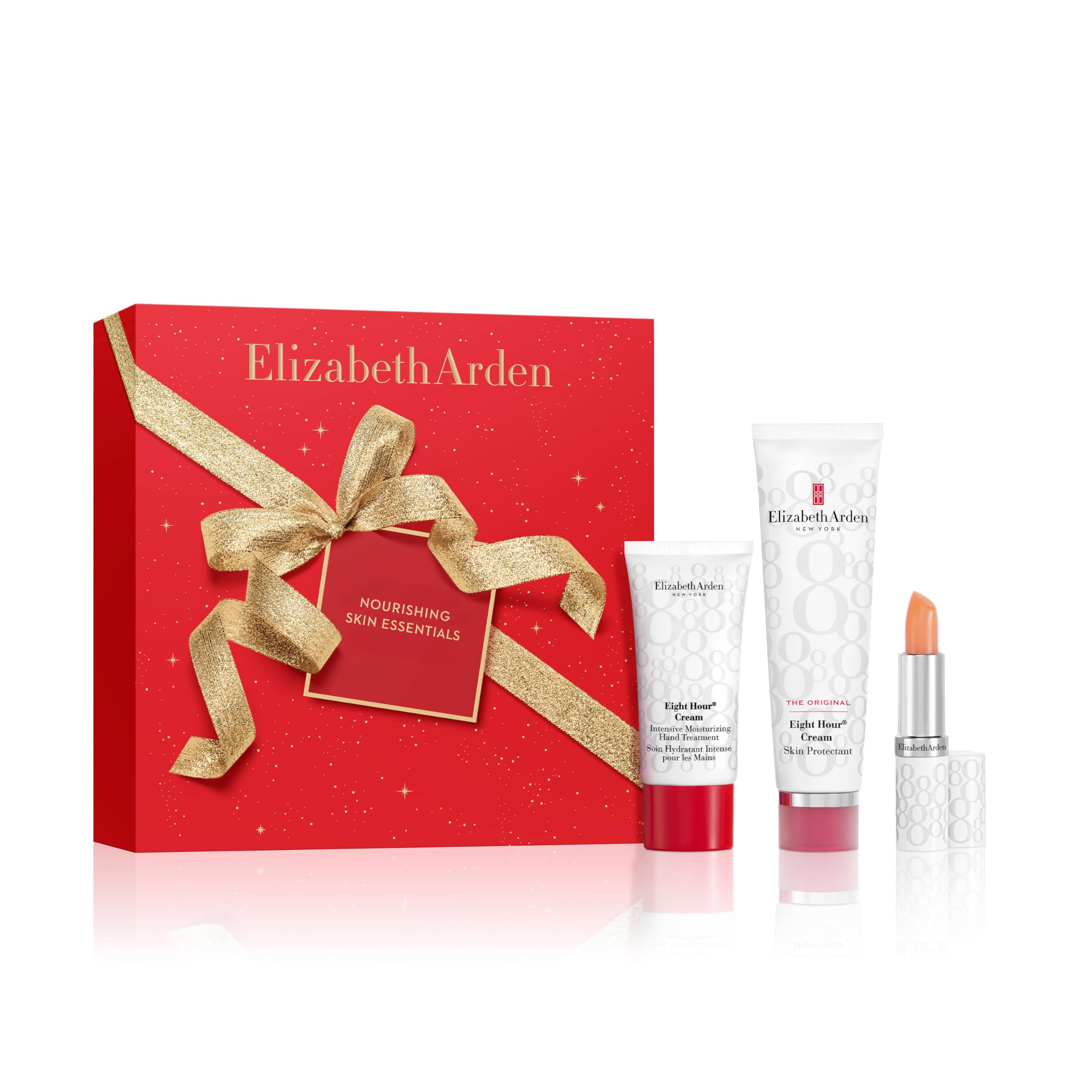 Elizabeth Arden - Eight Hour Nourishing Skin Essentials Caja Regalo 3 Piezas, Balsamo Labial Con Protector Solar SPF 15, Crema de Manos y Skin Protectant, Skincare para Regalos Originales Para Mujer