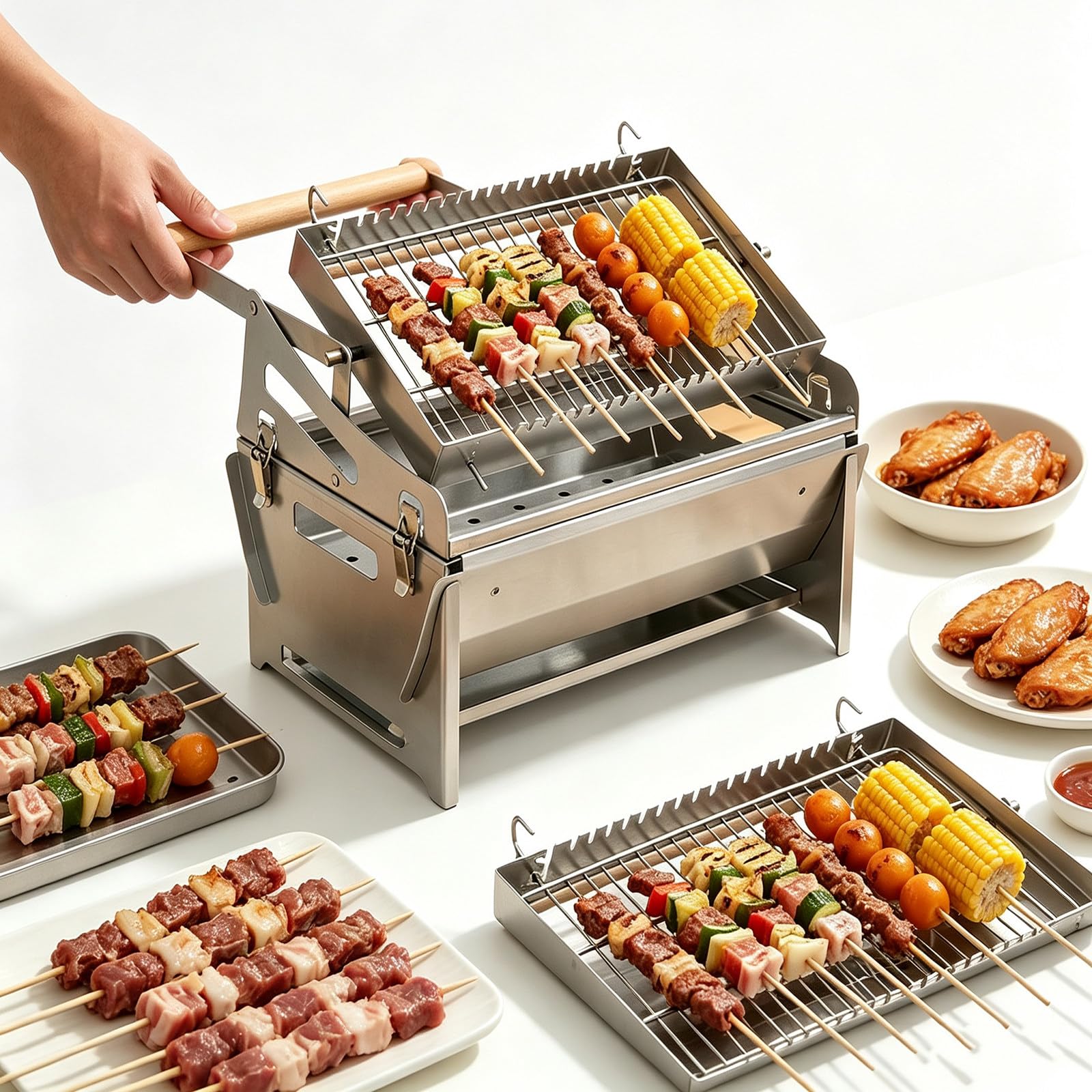 RAGOPILEN Rotating BBQ Grill, 304 Stainless Steel Rotating Detachable Grill Rack for Outdoor Picnic Barbecue