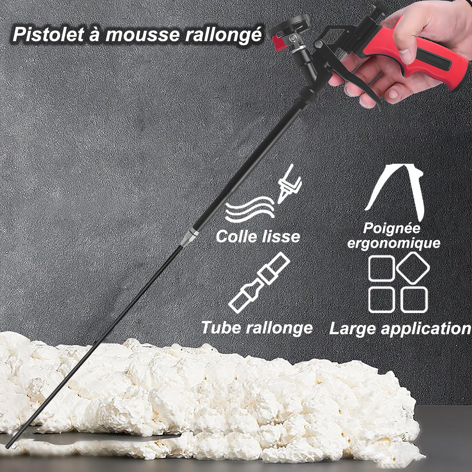 Pistolet à mousse extensible de 63,5 cm – Panier avec revêtement en téflon antiadhésif, pistolet isolant en mousse extensible pour calfeutrer, remplir, sceller