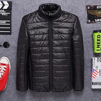 Mens Lightweight Jacket Men Solid Casual Stand-up Collar Down Zipper Warm Down Jacket Coats Male Outerwear Winter Bodywarmer Outdoor