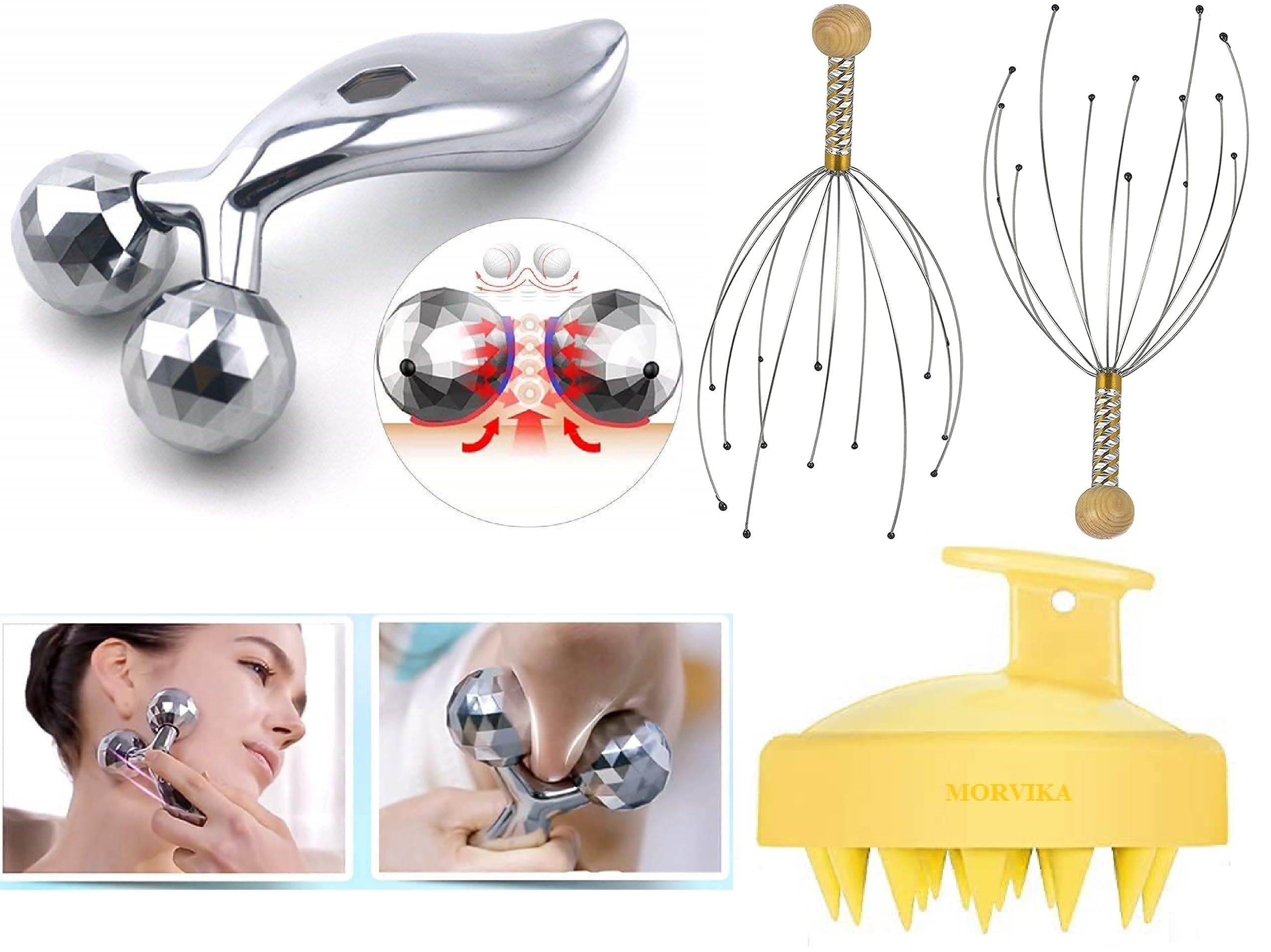 MORVIKA 3D Manual Face Massager, Head Scalp Shamppoo Massager Brush, Scalp Head Massager Head Scratcher For Head Massage Body Relaxing Hair Massage Combo(MultiColor) (B0CQ3PZ7H2) Amazon Price History, Amazon Price Tracker