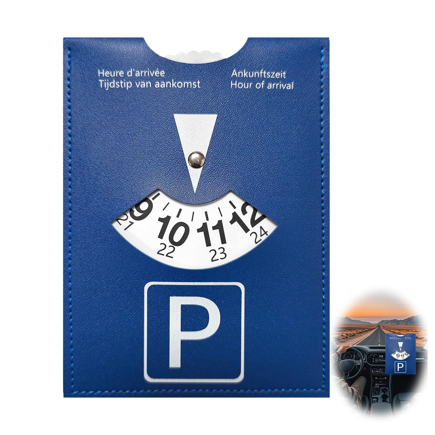 Discos de aparcamiento de lujo maxi de piel sintética suave, modelo de lujo para uso en toda Europa, reloj de parquímetro, accesorio universal para coche, moto, autocaravana (azul)