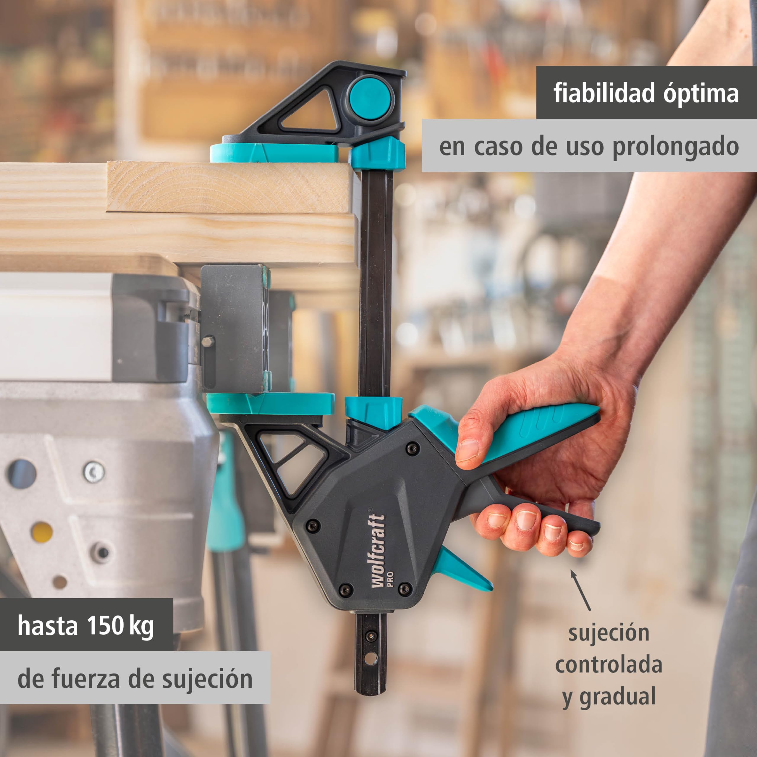 wolfcraft 2 Sargentos monomanual PRO - Fuerza de sujeción 150 kg - 8677060 - El cómodo sargento para todo tipo de usos - ancho de sujeción 700mm