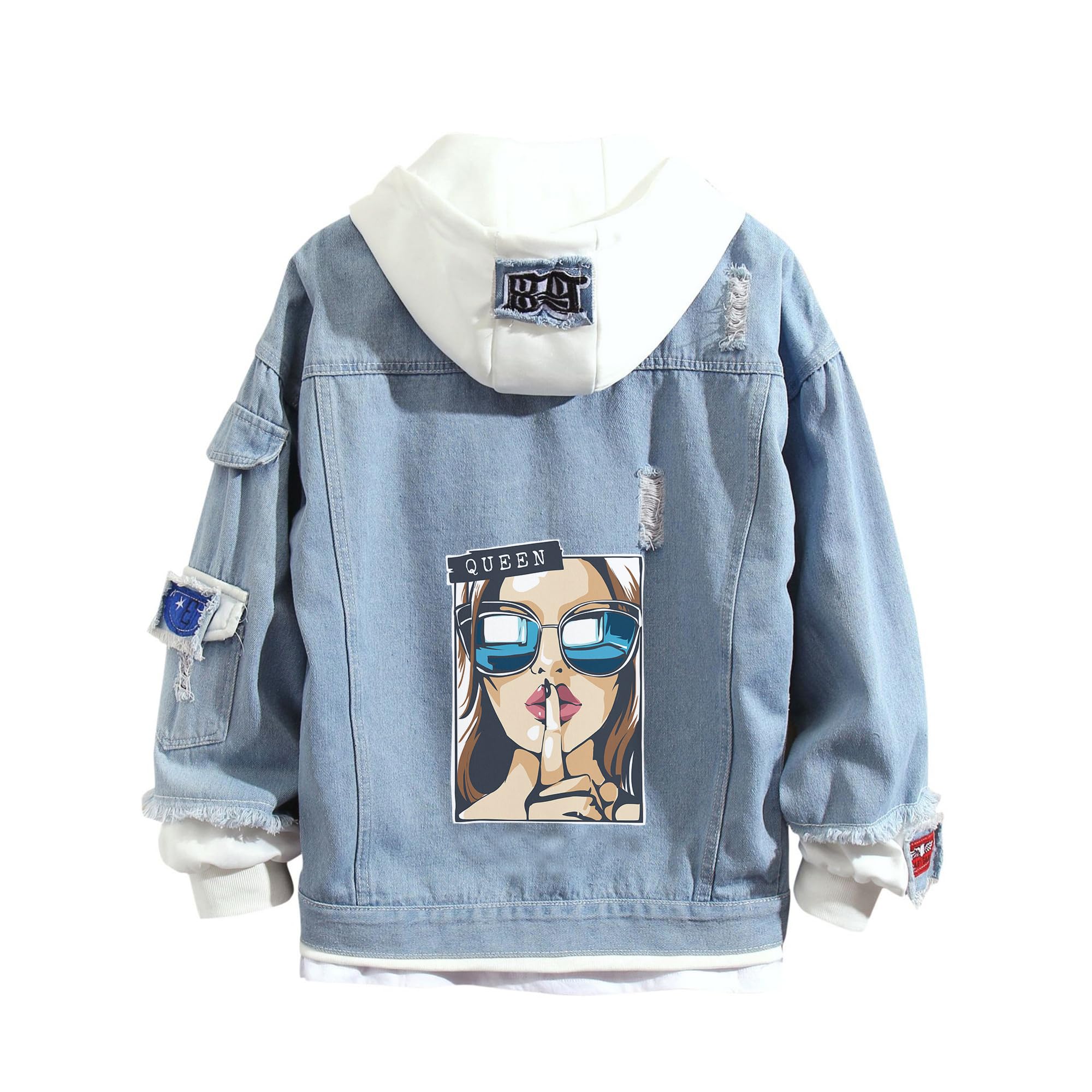 Damen Denim Kapuzenjacke Blaue Jeansjacke Y2K Mode Hoodie für Teenager