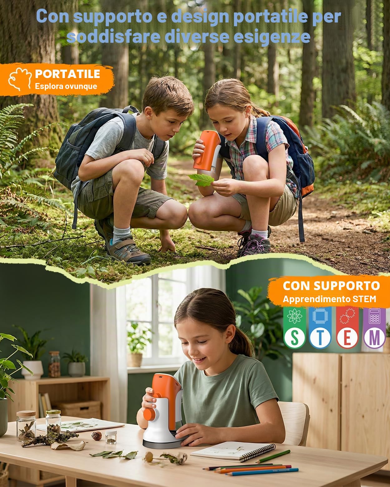 Microscopio per Bambini con Piedi: Microscopi Digitali Mano 100-1000x: Schermo LCD 4K 2,0 Pollici USB Portatile Microscopio tascabile, con Kit Scientifici, 15 Diapositive, Scheda di Memoria 32G