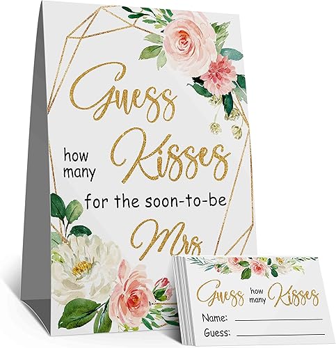 Juego de despedida de soltera How Many Kisses, flores rosas en acuarela, adivina cuántos besos para el pronto será señora, fiesta de tribu nupcial,