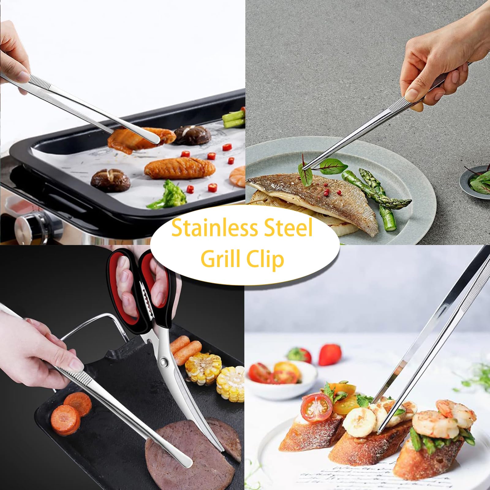 Pince Cuisine Inox 30 Cm Extra-Longue – Pince à Épiler Précision BBQ Grill Viande Légumes Acier 304 Pince Corne De Gazelle