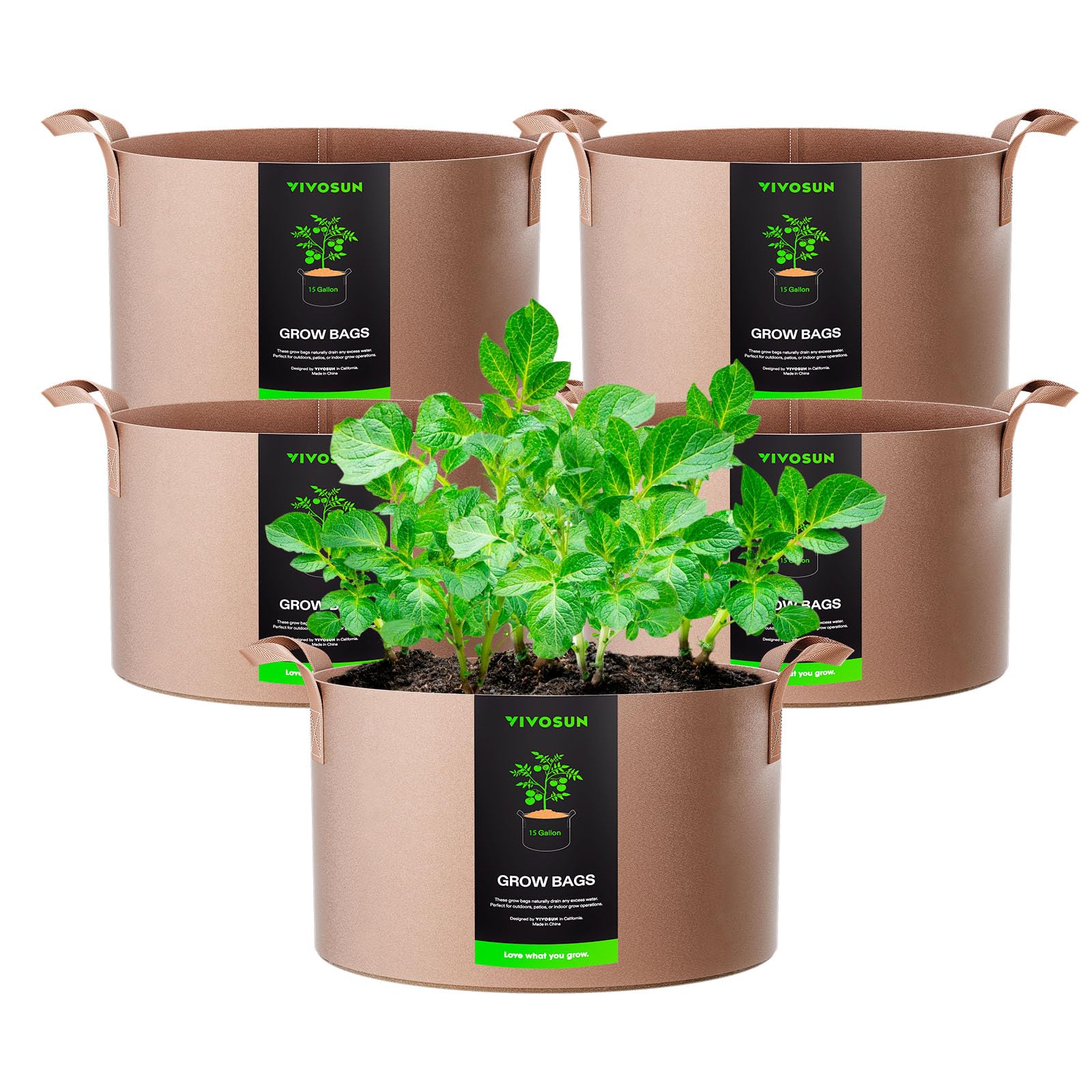 VIVOSUN 5-Pack 15 Gallons Grow Bags
