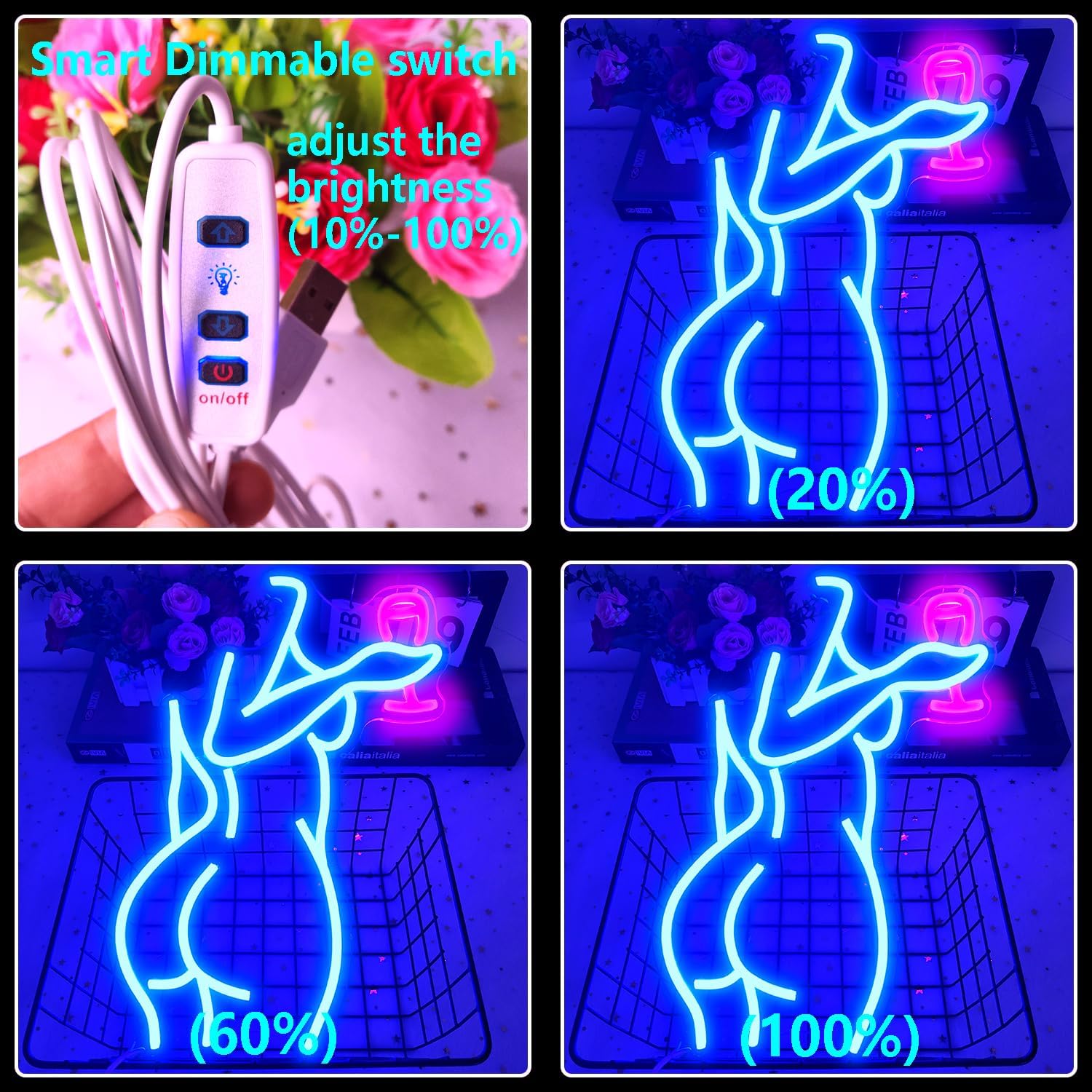 Ajoyferris Lady Back Neon Sign Dimmable LED Lady Sign Woman Neon Sign Sexy Lady Neon Signs for Bedroom Man Cave Bar Store Home Party Art Decor Gifts(16X11 inches,Blue) - Image 4